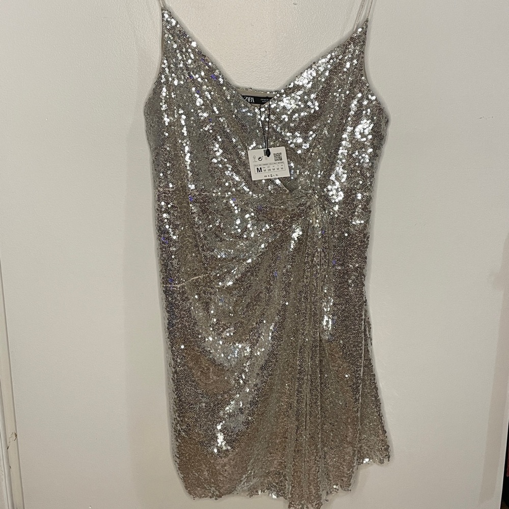 Zara Sequin Mini Dress Knotted NWT New Years NYE
